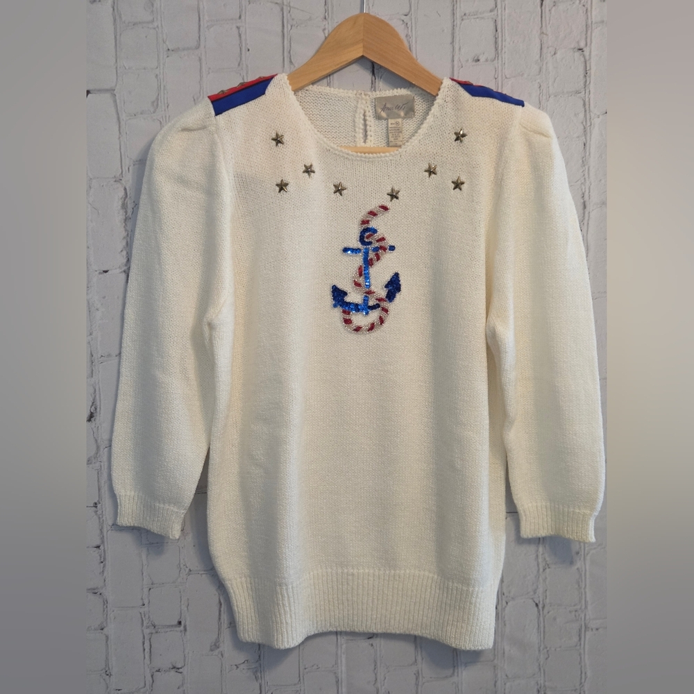 Vintage Ann Wi Medium Nautical  Embroidered Sweater